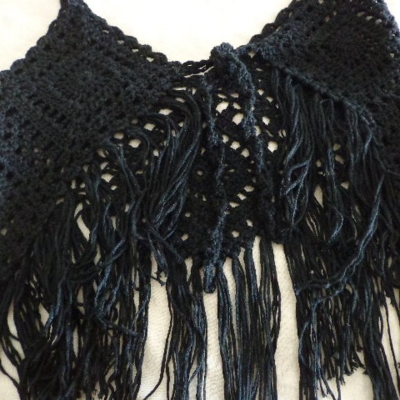 Crocheted Boho Cami Vest Top XS-S Tie Front Fringe - Picture 9 of 14